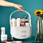 4-SOGA 29cm White Countertop Makeup Cosmetic Storage Organiser Skincare Holder Jewelry Storage Box with Handle