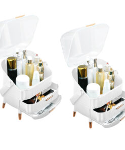 1-SOGA 2X 29cm White Countertop Makeup Cosmetic Storage Organiser Skincare Holder Jewelry Storage Box with Handle