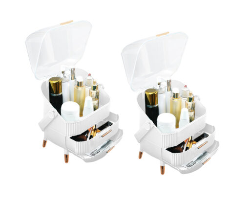 1-SOGA 2X 29cm White Countertop Makeup Cosmetic Storage Organiser Skincare Holder Jewelry Storage Box with Handle