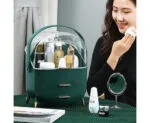 4-SOGA Green Cosmetic Jewelry Storage Organiser with Antler LED Light Mirror Tabletop Vanity Set