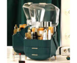 6-SOGA Green Cosmetic Jewelry Storage Organiser with Antler LED Light Mirror Tabletop Vanity Set
