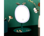 7-SOGA Green Cosmetic Jewelry Storage Organiser with Antler LED Light Mirror Tabletop Vanity Set