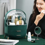 3-SOGA Green Cosmetic Jewelry Storage Organiser Set Makeup Brush Lipstick Skincare Holder Jewelry Storage Box with Handle