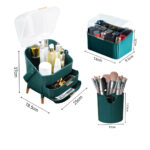 5-SOGA Green Cosmetic Jewelry Storage Organiser Set Makeup Brush Lipstick Skincare Holder Jewelry Storage Box with Handle