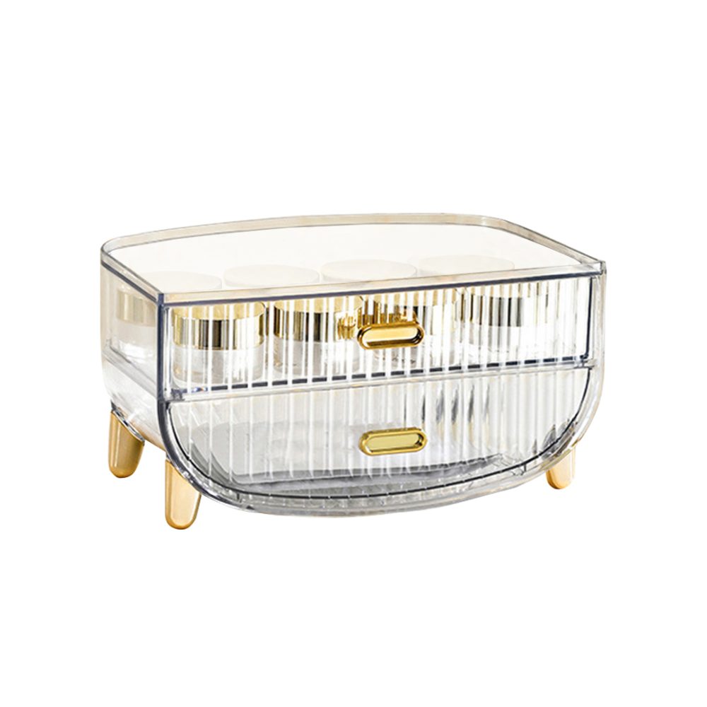 1-SOGA 2 Tier Transparent Multifunctional Countertop Cosmetic Storage Makeup Skincare Holder Jewelry Cabinet Bathroom Desk Drawer Vanity Organiser