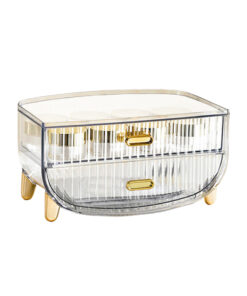 1-SOGA 2 Tier Transparent Multifunctional Countertop Cosmetic Storage Makeup Skincare Holder Jewelry Cabinet Bathroom Desk Drawer Vanity Organiser