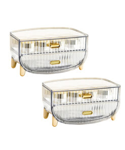 1-SOGA 2X 2 Tier Transparent Multifunctional Countertop Cosmetic Storage Makeup Skincare Holder Jewelry Cabinet Bathroom Desk Drawer Vanity Organiser