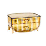 1-SOGA 2 Tier Golden Yellow Multifunctional Countertop Cosmetic Storage Makeup Skincare Holder Jewelry Cabinet Bathroom Desk Drawer Vanity Organiser