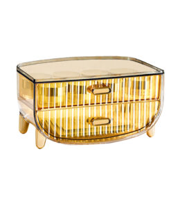 1-SOGA 2 Tier Golden Yellow Multifunctional Countertop Cosmetic Storage Makeup Skincare Holder Jewelry Cabinet Bathroom Desk Drawer Vanity Organiser