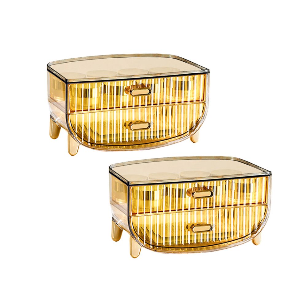1-SOGA 2X 2 Tier Golden Yellow Multifunctional Countertop Cosmetic Storage Makeup Skincare Holder Jewelry Cabinet Bathroom Desk Drawer Vanity Organiser