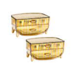 1-SOGA 2X 2 Tier Golden Yellow Multifunctional Countertop Cosmetic Storage Makeup Skincare Holder Jewelry Cabinet Bathroom Desk Drawer Vanity Organiser