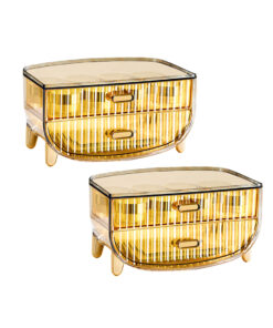 1-SOGA 2X 2 Tier Golden Yellow Multifunctional Countertop Cosmetic Storage Makeup Skincare Holder Jewelry Cabinet Bathroom Desk Drawer Vanity Organiser