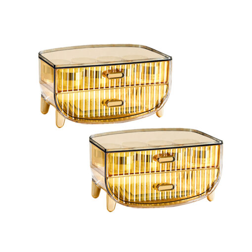1-SOGA 2X 2 Tier Golden Yellow Multifunctional Countertop Cosmetic Storage Makeup Skincare Holder Jewelry Cabinet Bathroom Desk Drawer Vanity Organiser