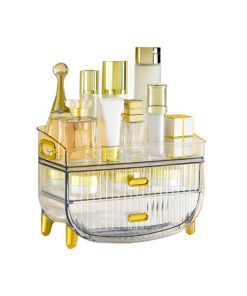 1-SOGA 3 Tier Transparent Multifunctional Countertop Cosmetic Storage Makeup Skincare Holder Jewelry Cabinet Bathroom Desk Drawer Vanity Organiser