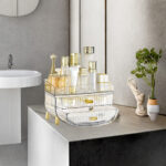 4-SOGA 3 Tier Transparent Multifunctional Countertop Cosmetic Storage Makeup Skincare Holder Jewelry Cabinet Bathroom Desk Drawer Vanity Organiser