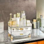 5-SOGA 3 Tier Transparent Multifunctional Countertop Cosmetic Storage Makeup Skincare Holder Jewelry Cabinet Bathroom Desk Drawer Vanity Organiser