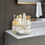 7-SOGA 3 Tier Transparent Multifunctional Countertop Cosmetic Storage Makeup Skincare Holder Jewelry Cabinet Bathroom Desk Drawer Vanity Organiser