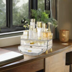 8-SOGA 3 Tier Transparent Multifunctional Countertop Cosmetic Storage Makeup Skincare Holder Jewelry Cabinet Bathroom Desk Drawer Vanity Organiser