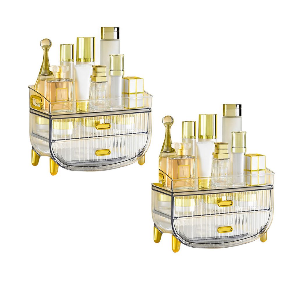 1-SOGA 2X 3 Tier Transparent Multifunctional Countertop Cosmetic Storage Makeup Skincare Holder Jewelry Cabinet Bathroom Desk Drawer Vanity Organiser