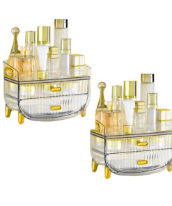 1-SOGA 2X 3 Tier Transparent Multifunctional Countertop Cosmetic Storage Makeup Skincare Holder Jewelry Cabinet Bathroom Desk Drawer Vanity Organiser