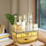 3-SOGA 3 Tier Golden Yellow Multifunctional Countertop Cosmetic Storage Makeup Skincare Holder Jewelry Cabinet Bathroom Desk Drawer Vanity Organiser