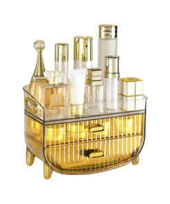 1-SOGA 3 Tier Golden Yellow Multifunctional Countertop Cosmetic Storage Makeup Skincare Holder Jewelry Cabinet Bathroom Desk Drawer Vanity Organiser