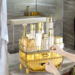 4-SOGA 3 Tier Golden Yellow Multifunctional Countertop Cosmetic Storage Makeup Skincare Holder Jewelry Cabinet Bathroom Desk Drawer Vanity Organiser