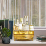 5-SOGA 3 Tier Golden Yellow Multifunctional Countertop Cosmetic Storage Makeup Skincare Holder Jewelry Cabinet Bathroom Desk Drawer Vanity Organiser