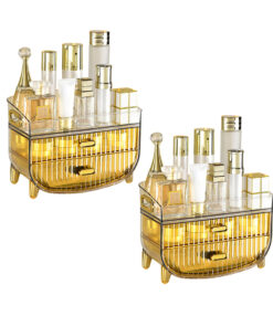 1-SOGA 2X 3 Tier Golden Yellow Multifunctional Countertop Cosmetic Storage Makeup Skincare Holder Jewelry Cabinet Bathroom Desk Drawer Vanity Organiser