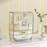4-SOGA 3 Tier Transparent Multifunctional Countertop Cosmetic Storage Makeup Perfume Skincare Display Stand Shelf Drawer Type Organiser