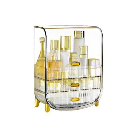 1-SOGA 3 Tier Transparent Multifunctional Countertop Cosmetic Storage Makeup Perfume Skincare Display Stand Shelf Drawer Type Organiser