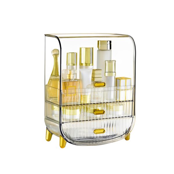 1-SOGA 3 Tier Transparent Multifunctional Countertop Cosmetic Storage Makeup Perfume Skincare Display Stand Shelf Drawer Type Organiser