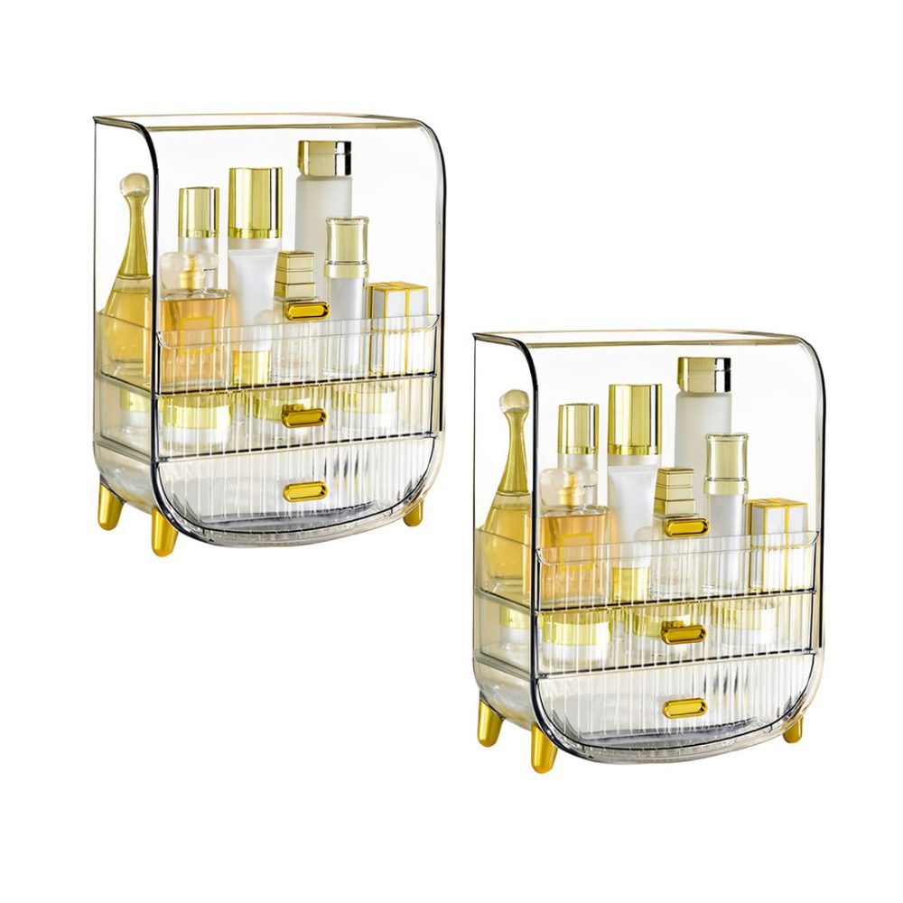 1-SOGA 2X 3 Tier Transparent Multifunctional Countertop Cosmetic Storage Makeup Perfume Skincare Display Stand Shelf Drawer Type Organiser