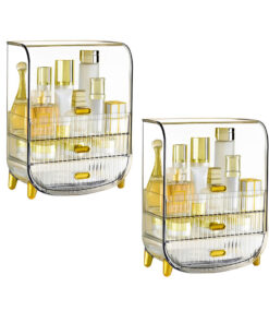 1-SOGA 2X 3 Tier Transparent Multifunctional Countertop Cosmetic Storage Makeup Perfume Skincare Display Stand Shelf Drawer Type Organiser