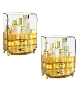 1-SOGA 2X 3 Tier Golden Yellow Multifunctional Countertop Cosmetic Storage Makeup Perfume Skincare Display Stand Shelf Drawer Type Organiser