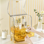 4-SOGA 2X 3 Tier Golden Yellow Multifunctional Countertop Cosmetic Storage Makeup Perfume Skincare Display Stand Shelf Drawer Type Organiser