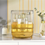 5-SOGA 2X 3 Tier Golden Yellow Multifunctional Countertop Cosmetic Storage Makeup Perfume Skincare Display Stand Shelf Drawer Type Organiser
