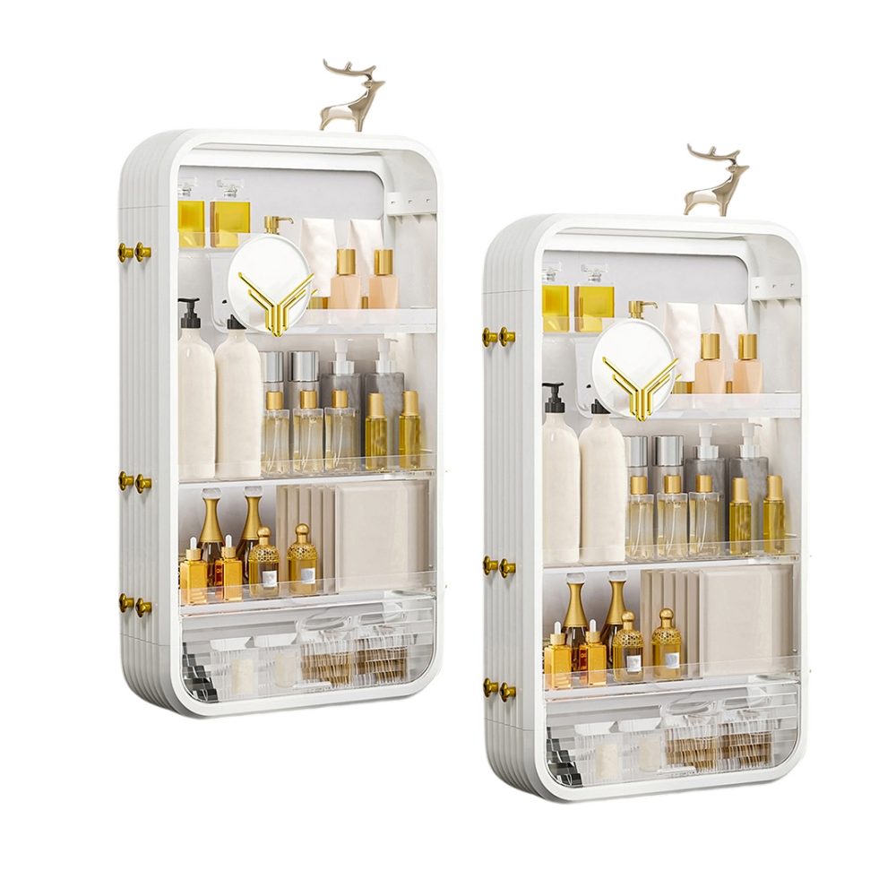 1-SOGA 2X White Multi Tier Cosmetic Storage Rack Bathroom Vanity Tray Display Stand Organiser