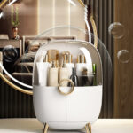 2-SOGA White Transparent Countertop Makeup Organiser Cosmetic Storage Waterproof Dustproof Bathroom Skincare Holder with Lid