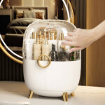3-SOGA White Transparent Countertop Makeup Organiser Cosmetic Storage Waterproof Dustproof Bathroom Skincare Holder with Lid