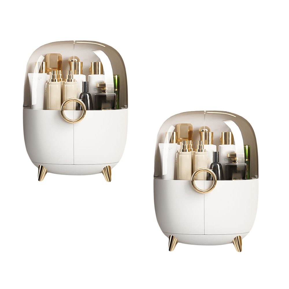 1-SOGA 2X White Transparent Countertop Makeup Organiser Cosmetic Storage Waterproof Dustproof Bathroom Skincare Holder with Lid