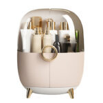 1-SOGA Pink Transparent Countertop Makeup Organiser Cosmetic Storage Waterproof Dustproof Bathroom Skincare Holder with Lid