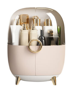 1-SOGA Pink Transparent Countertop Makeup Organiser Cosmetic Storage Waterproof Dustproof Bathroom Skincare Holder with Lid