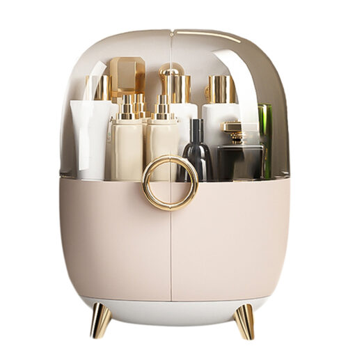 1-SOGA Pink Transparent Countertop Makeup Organiser Cosmetic Storage Waterproof Dustproof Bathroom Skincare Holder with Lid