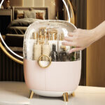 2-SOGA 2X Pink Transparent Countertop Makeup Organiser Cosmetic Storage Waterproof Dustproof Bathroom Skincare Holder with Lid