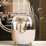 3-SOGA 2X Pink Transparent Countertop Makeup Organiser Cosmetic Storage Waterproof Dustproof Bathroom Skincare Holder with Lid