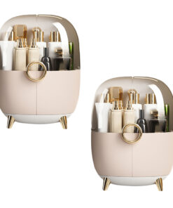 1-SOGA 2X Pink Transparent Countertop Makeup Organiser Cosmetic Storage Waterproof Dustproof Bathroom Skincare Holder with Lid