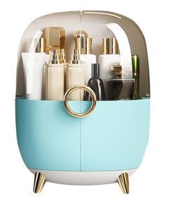 1-SOGA Blue Transparent Countertop Makeup Organiser Cosmetic Storage Waterproof Dustproof Bathroom Skincare Holder with Lid