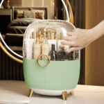 2-SOGA Green Transparent Countertop Makeup Organiser Cosmetic Storage Waterproof Dustproof Bathroom Skincare Holder with Lid