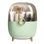 1-SOGA Green Transparent Countertop Makeup Organiser Cosmetic Storage Waterproof Dustproof Bathroom Skincare Holder with Lid